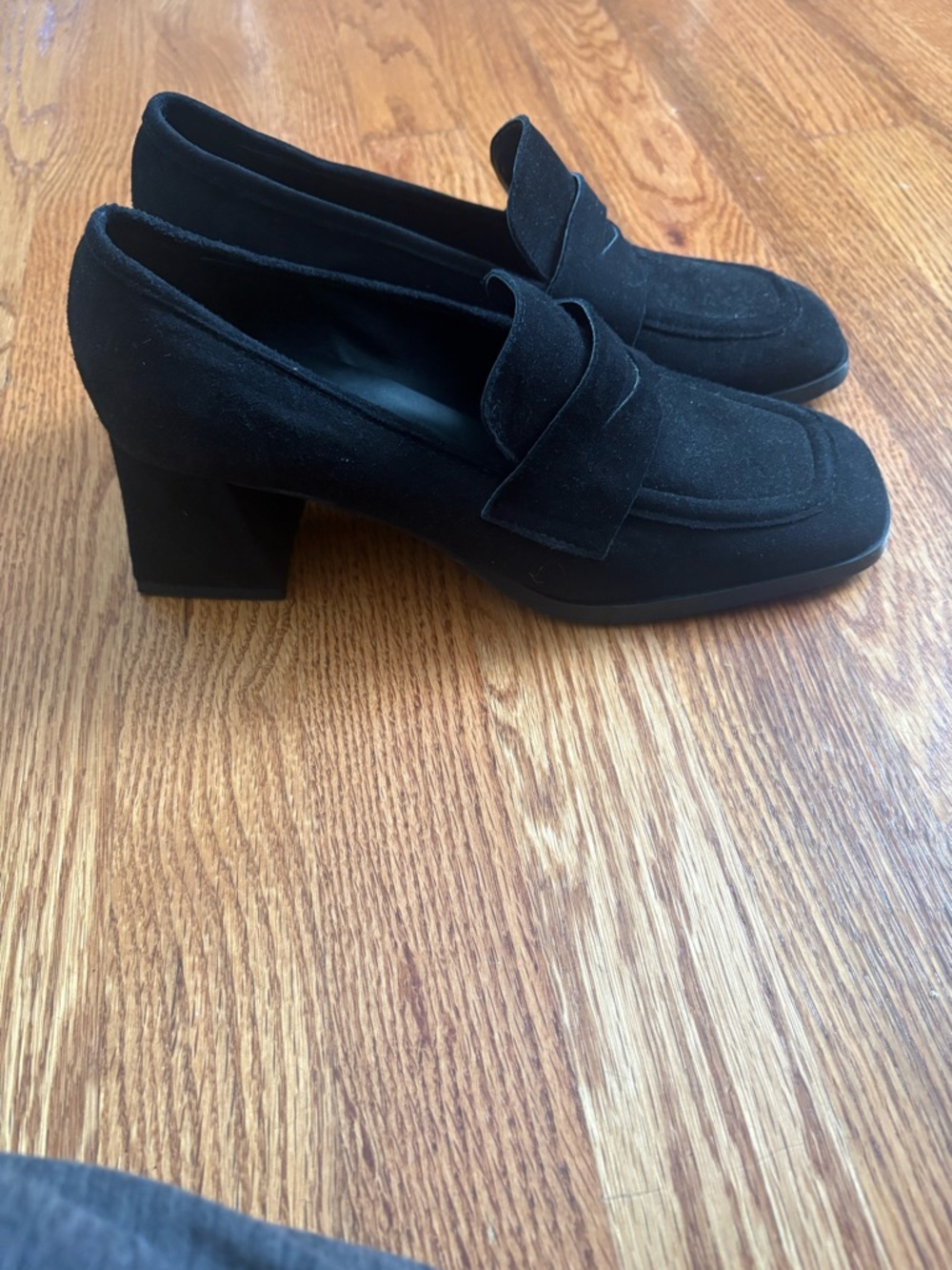 275 Central Lonzo Black Suede Square Toe Penny Loafer Pumps - Picture 5 of 7